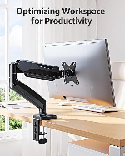 MOUNTUP Single Monitor Desk Mount Holds Screen up to 32 inch, Adjustable Gas Spring Monitor Arm, Computer Monitors Stand with Clamp/Grommet Mounting Base, VESA Mounts Fit 4.4-17.6lbs Computer, Black thumbnail 9