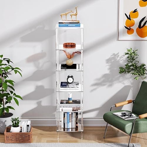 solaround Acrylic Bookshelf, Small Bookcase, Standing Freestanding Corner Storage Shelves Display Shelf for Living Room, Bedroom (Clear, 6 Tier) thumbnail 8