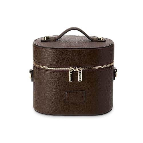 ETOILE - Oval Toiletry Case Espresso - Travel Makeup Bag Organizer with Shoulder Strap and Removable Divider - Image 1