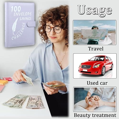 MUQING 100 Envelopes Money Saving Challenge Binder, Inside Sheets Silkscreen, Reusable Tracker, Money Saving $5050 Binder (Purple) thumbnail 7