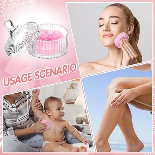 Body Powder Puff and Container, 2PCS 3.54" Powder Puff and 1PCS 5.3x3.9 Powder Container, Large Dusting Powder for Women Body Puff thumbnail 7