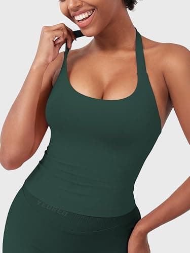 YEOREO SoftHue Women's Impact Halter Tank Top Longline Backless Scoop Neck Built-in Bra Sports Workout Gym Crop Top thumbnail 5