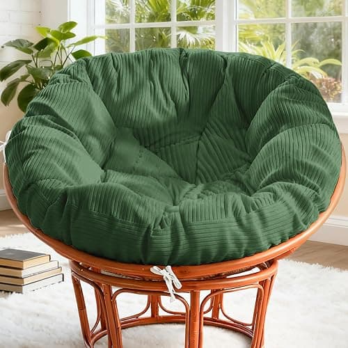 Tycdiose Indoor Papasan Chair Cushion with Corduroy Cover (Without Chair), Papasan Cushion with Hidden Zipper & Straps, 48 x 48 x7.8 Inch Round Papasan Supportive Cushion, Green - Image 1