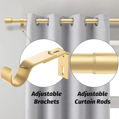 GEEBOBO Gold Curtain Rods for Windows 66 to 120 Inch | 1 Inch Adjustable Heavy Duty Easy Install Curtain Rods Set for Patio, Farmhouse, Bedroom, Living Room (Gold, 30"-120") thumbnail 4