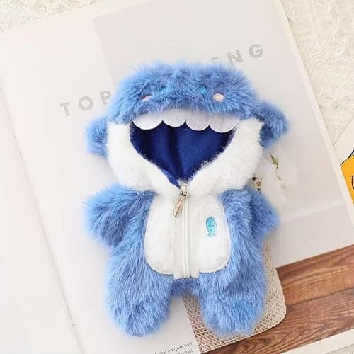 Clothes for Doll(NO Doll) - Handcrafted Crochet Blue Shark Bodysuit for 17cm Doll, Premium Outfit with Accessories, Stylish labubu Clothes for Doll  - Style B thumbnail 2
