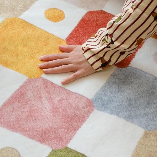 jinchan Macy 5x7 Area Rug for Kids Room Modern Colorful Checkered Diamond Nursery Rug Indoor Washable Soft Non Slip Carpet for Playroom Classroom Bedroom Dorm Daycare Living Room Circus on Cream thumbnail 7