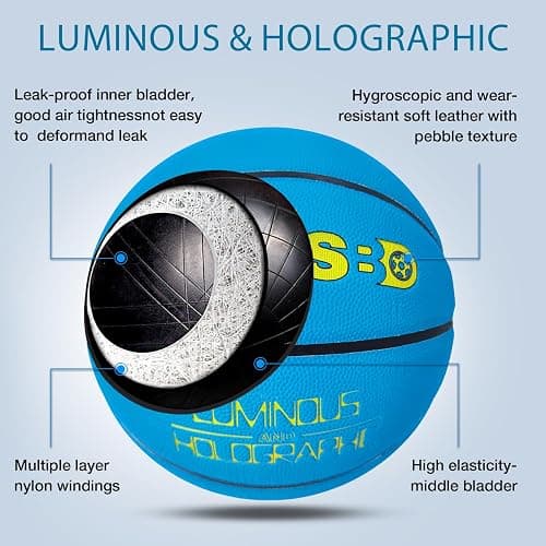 WTOPSBO Glow in The Dark Basketball Blue, Cool Glowing Luminous Basketball with Pump and Bag Indoor Outdoor PU Leather Basketballs Size 5/6/ 7 thumbnail 5