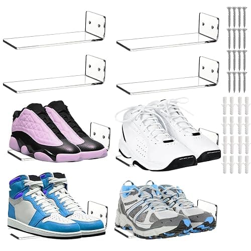 Youeon 8 Pack Floating Shoe Display Shelf, 8 x 3 Inch Acrylic Shoe Shelf for Wall, Floating Sneaker Shelves, Hanging Shoe Shelves for Bedroom, Gaming Room, Sneaker Collection, Easy to Install - Image 1