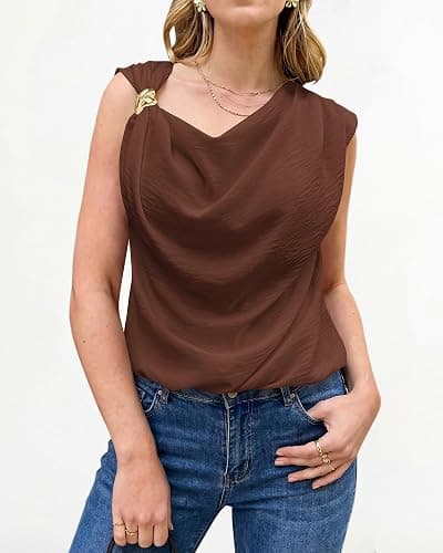 BTFBM Spring Tops for Women Trendy Sleeveless Ruched Going Out Top Solid Tank Blouses Basic T Shirts Fashion Clothing thumbnail 6