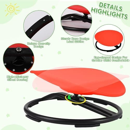 Kids Swivel Chair, Spin Sensory Chair, Metal Base, Non-Slip Design, Sensory Spin Chair Improve Physical Coordination and Spin Relief of Motion Sickness (Red) thumbnail 3