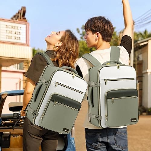 LOVEVOOK Travel Backpack For Women,40L Carry On Backpack Flight Approved,TSA Personal Item Travel Bag Fits 17 Inch Laptop,Business Weekender Overnight Daypack with Back Pad and Chest Buckle,Cubes - Green and White - 17.3 Inch-40L-4Pcs thumbnail 9