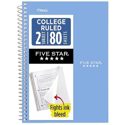 Five Star Spiral Notebook, 2 Subject, College Ruled Paper, 6" x 9.5", 80 Sheets, Blue (840029CG1) - Image 1