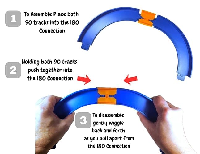 90 Degree Curved Tracks Compatible with Hotwheels Racing Tracks - Set of 4 with 180 Degree Connection thumbnail 5