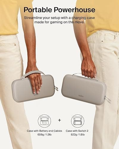 Belkin Nintendo Switch 2 Case w/Integrated 10,000mAh Power Bank Charger, Portable Hard Shell Protective Carrying Case with Pockets for AirTag, Game Cartridges for Travel - Sand thumbnail 4