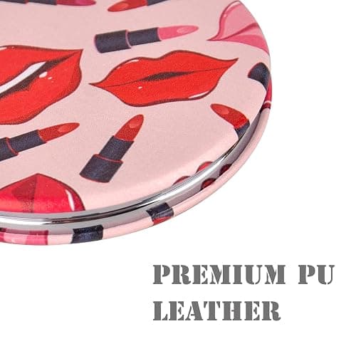 Quality Compact Vanity Mirror Gifts for Girls Women Beauty, Stylish Travel Folding Makeup Mirrors for Wallet Purse Pocket Handbag, Portable Double-Sided Magnifying Cosmetic Mirror, Bright Red thumbnail 4