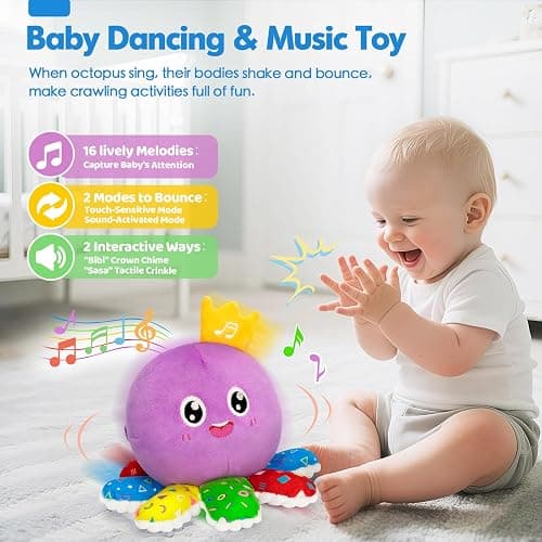 Baby Toy for 6 12 18 Months, Crawling Musical Dancing Moving Bouncing Learning Plush Octopus, Tummy Time Toy for Infant 1 2 3 Year Old Boys Girls, Christmas Birthday Gifts, Sensory Toys for Toddler thumbnail 3