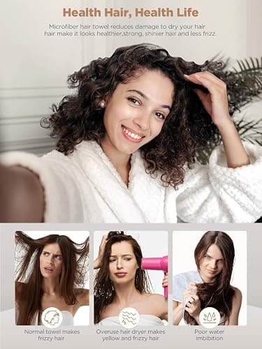 Hicober Microfiber Hair Towel, 3 Packs Hair Turbans for Wet Hair, Drying Hair Wrap Towels for Curly Hair Women Anti Frizz(Purple, Blue, Grey) thumbnail 2