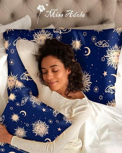Miss Adola Silk Pillowcase 2 Pack - Cute Pillow Cases 20" x 26" Standard Size Set of 2 for Hair and Skin Smooth Soft Breathable with Hidden Zipper Cooling Pillow Covers for Sleeping, Sun Moon Sign thumbnail 7