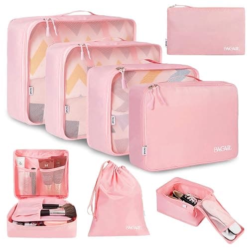 BAGAIL 8 Set Packing Cubes Luggage Packing Organizers for Travel Accessories-Blush Pink - Image 1
