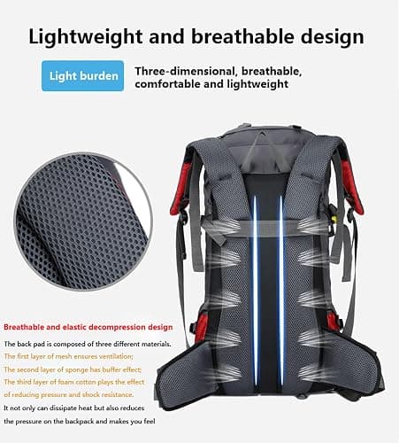 Bseash 60L Waterproof Lightweight Hiking Backpack with Rain Cover, Outdoor Sport Travel Daypack for Climbing Camping Touring thumbnail 8
