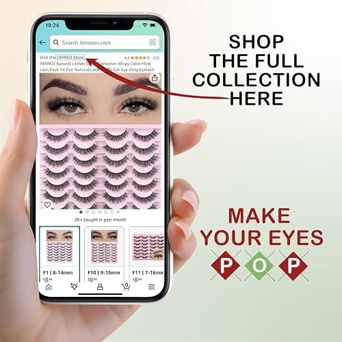FARRED Natural Lashes Short Eyelashes Wispy False Mink Lash Pack 14 Pair Natural Look Fluffy Cat Eye Strip Eyelash Small Fake Lashes Full Pestañas Sets for MUA and Beginners Daily Makeup (F1 | 8-14mm) thumbnail 6