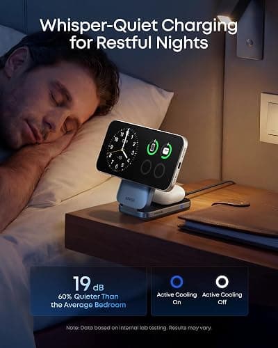 Anker Prime 3-in-1 Wireless Charging Station, MagSafe Charger Stand Compatible, Qi2.2 25W Certified Palm-Sized Foldable Charger for iPhone 17/16, Apple Watch, AirPods (Non-Battery, Adapter Included) thumbnail 6