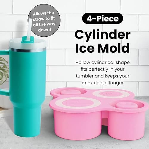 4-Ring Silicone Ice Cube Tray for Stanley Cup with Lid and Metal Reusable Straws - Stanley Ice Mold - Stanley Cup Ice Mold - Stanley Cup Ice Cube Mold for 14-40 oz Tumbler, Whiskey, Cocktails, Drinks thumbnail 3