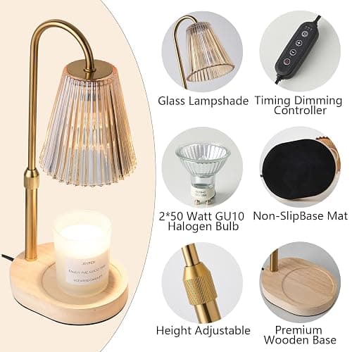 Flameless Candle Warmer Lamp with Timer: Dimmable Candle Warming Lamp with Dimmer & 2 Bulbs, Large Electric No-Flame Wax Melt Light Adjustable Height for All Size Jar Scented Candles, Home Decor thumbnail 4