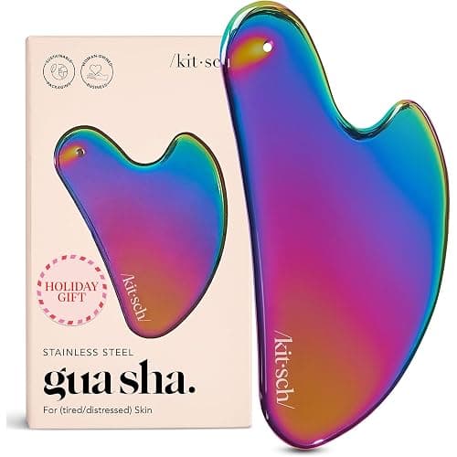Kitsch Stainless Steel Gua Sha Facial Tools - Lymphatic Drainage Massager for Face & Chin, Jawline Shaper, Double Chin Reducer, Guasha Tool for Face Massager, Skin Care Tools - Irridescent - Image 1
