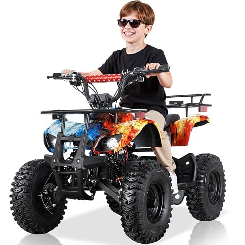 UNYMON 36V Kids ATV XL Four Wheeler w/EVA Tire Ride on Toys for Big Kids 4-Wheeler Dirt Quad Electric ATV with 500W Powerful Motor Off-Road Electric Vehicles, Fire - Image 1