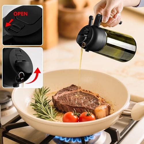 SWEET VIEW Olive Oil Dispenser and Oil Sprayer – 16oz/470ml Glass Light-Proof Oil Pourer for Kitchen, Air Fryer, Cooking, Salad, and BBQ thumbnail 4