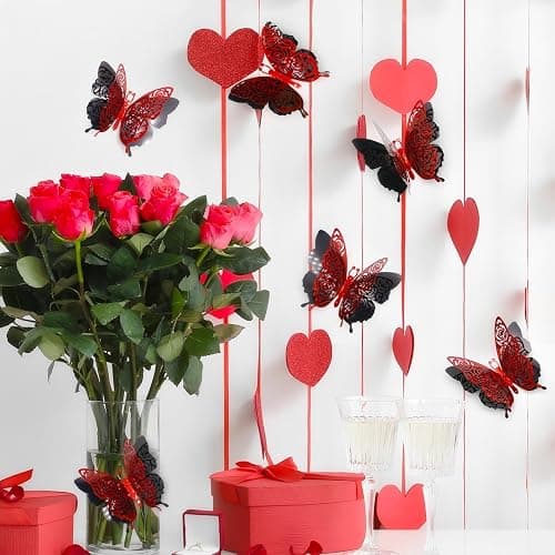 Rchovsam 3D Butterfly Wall Decor Party Rose Butterfly Sticker Decoration 3.85x4.6 inche Red Black Double Deck Removable Sticker for Birthday Holiday Party Decoration-6pcs thumbnail 7