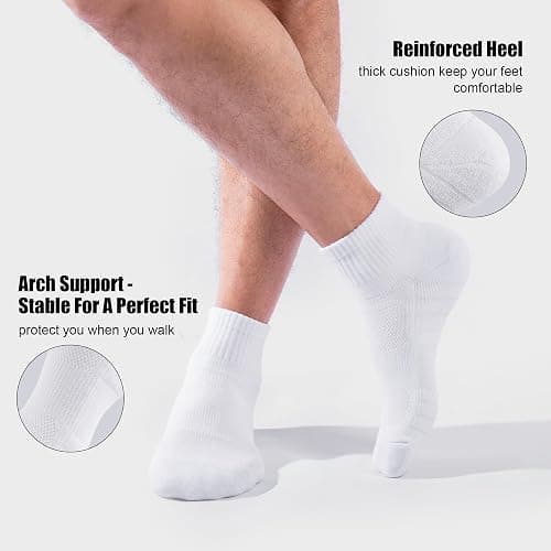 Lapulas Athletic Quarter Socks for Men Women, Cotton Mesh, Cushioned Arch Support, Non-Slip Running Ankle Design, 6 Pack thumbnail 3