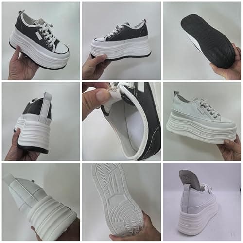 JYSGYLT 4 inch White Platform Sneakers for Women - Chunky Non Slip Sole Slip On Casual Shoes Women’s Fashion Sneakers with 7cm Platform & 2cm Hidden Heel Walking Shoes (White/Black) thumbnail 9