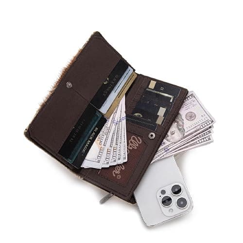 Wrangler Wristlet Wallets Western Wallet for Women Floral Tooled Womens Wallet Boot Stitch Purses - C-horsehair-beige thumbnail 2