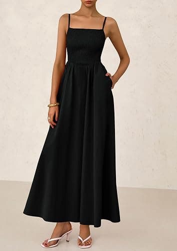 PRETTYGARDEN Women's Smocked Maxi Dresses 2026 Summer Sundress Casual Spaghetti Strap Swing A Line Long Flowy Beach Dress thumbnail 6