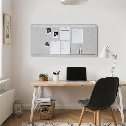 Bulletin Board, 35 x 17 1/2 inches Felt Board - Decorative Pin Board, Cork Board Alternative for Wall, Foldable Picture Board Self-Adhesive Vision Board Prayer Board with 20 Pushpins - Light Gray thumbnail 2