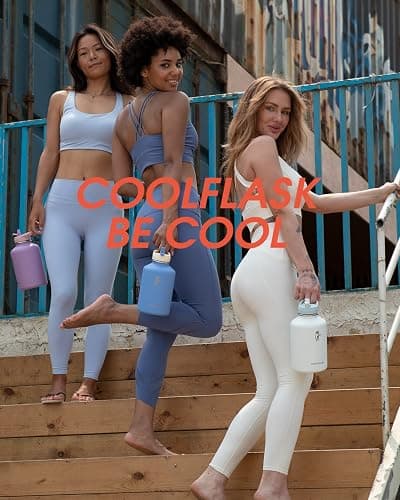 Coolflask 64 oz Water Bottle Insulated with PU Leather Sleeve, Half Gallon Water Bottle Color Contrast with Straw Lids, Stainless Steel Metal Large Water Jug, Keep Cold 48h Hot 24h,Glacier White thumbnail 2