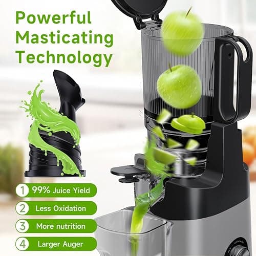 EanOruus Cold Press Juicer, 5.8" Wide Feed Chute Juice Extractor Machine with 400W, High Juice Yield, Slow Masticating Juicer for Whole Vegetables & Fruits, Dark Grey thumbnail 5
