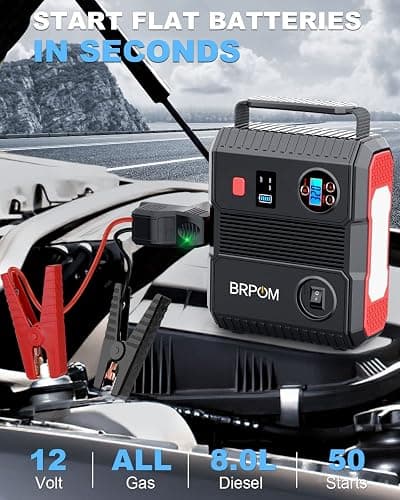 Car Jump Starter with Air Compressor, 150PSI 8000A Peak 24000mah (Up to All Gas or 8.0L Diesel Engine, 50 Times) Portable Jump Starter 12V Auto Battery Jump Pack QC 3.0 with 160W DC Out thumbnail 2
