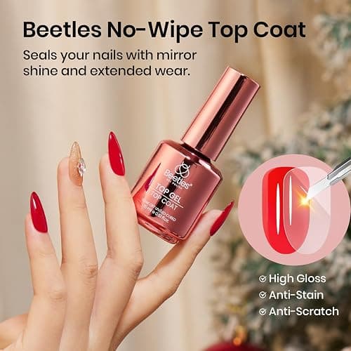 Beetles No Wipe Gel Top Coat and Base Coat Set - Christmas Limited, 2 Pcs 15ml Top Coat Nail Polish & Gel Base Shine Finish Long Lasting, Soak Off LED Lamp Nail Art Design Manicure Gifts for Women thumbnail 4