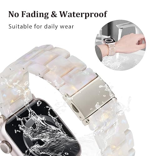 V-MORO Resin Bands Compatible with Apple Watch Series 8/7/9/10/11 Starlight Buckle Fashion Lightweight Cute Watch Strap for iwatch Series SE/6/5/4/3/2/1(Aurora White,42mm/41mm/40mm/38mm) thumbnail 4