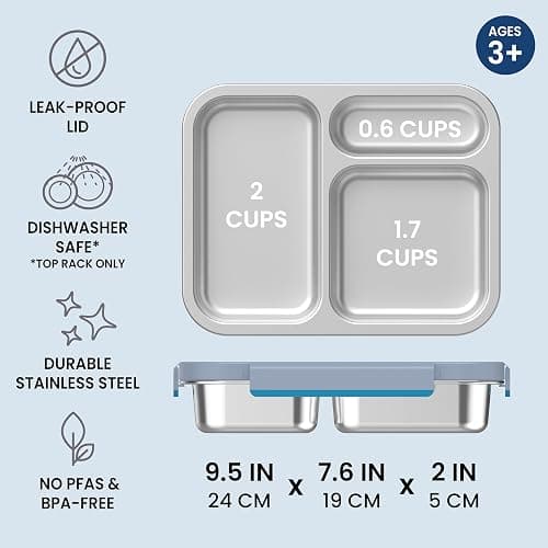 Bentgo Stainless Steel Lunch Box - Leak-Proof, 3 Compartments, 4.3-Cup Capacity, Ideal for Kids 3+, Teens & Adults, Durable, Reusable (Navy) thumbnail 3