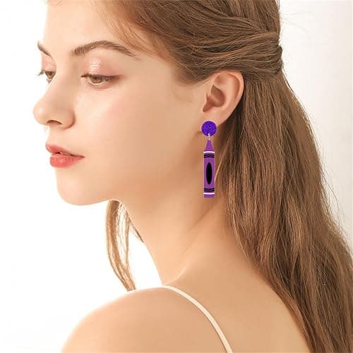 Dreuyet 6 Pairs Pencil Crayon Earrings Teachers Appreciation Gifts Earring for Women Funny Acrylic Pencil Ruler Drop Dangle Earrings Back to School Graduation Creative Jewelry Set thumbnail 3