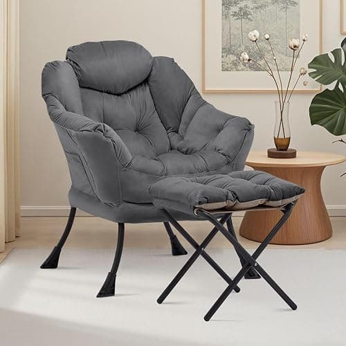 Aunekiv Lazy Chair with Ottoman, Comfy Accent Lounge Chair with Side Pocket, Modern Reading Armchair with Footrest, Upholstered Sofa Chair for Small Spaces, Bedroom, Living Room, Dorm, Darkgrey thumbnail 2
