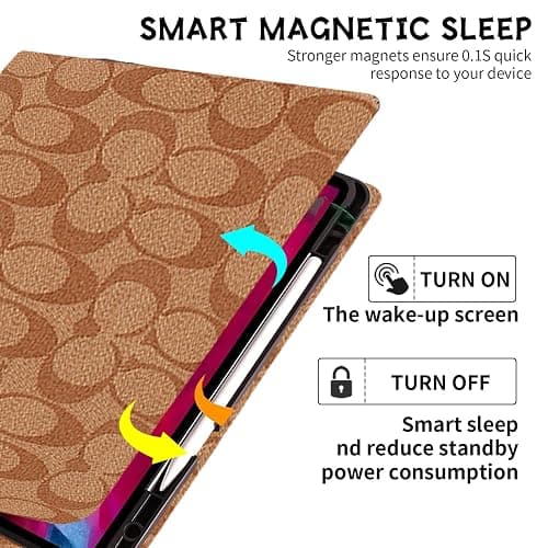 HYHCF Compatible Designer for iPad Pro 11 Inch Case 1st/2nd/3rd/4th Generation 2018/2020/2021/2022 PU Leather with Pencil Holder Soft TPU Back Case,Auto Sleep/Wake Cover,for Women-Brown thumbnail 2