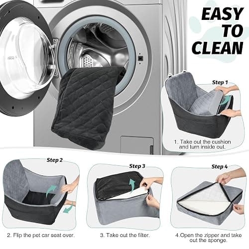 Lealchum Dog Car Seat for Dogs Up to 35lbs,Fully Detachable and Washable,Memory Foam Covered Soft Fabric,Easy to Install with Adjustable Straps,Anti-Slip Bottom,2 Side Pockets(Black/Grey,Medium) thumbnail 5