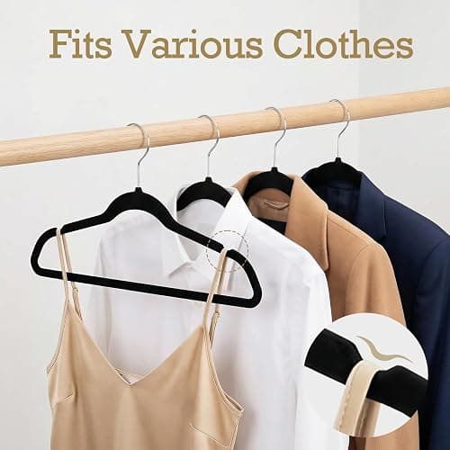HOUSE DAY Black Velvet Hangers 60 Pack, Non Slip Clothes Felt Hanger Heavy Duty for Coat, Premium Slim Space Saving Suit Hangers for Closet Organizer, 360° Rotating Silver Hook thumbnail 5