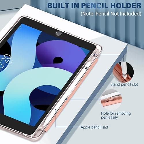 4UBonLife Case for iPad 9th/8th/7th Generation 10.2 inch 2021/2020/2019 with Pencil Holder, Slim Stand Protective Case with Translucent Frosted Hard Back Cover Shell, Pink thumbnail 5
