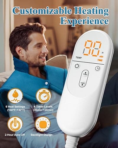 Heating Pad for Neck Shoulders Pain Relief, Christmas Gifts for Men Women Mom Dad Seniors, Electric Weighted Heated Wrap 6 Heat Settings 4 Timers Auto Off, Birthday Anniversary Retirement Gifts, Blue thumbnail 4